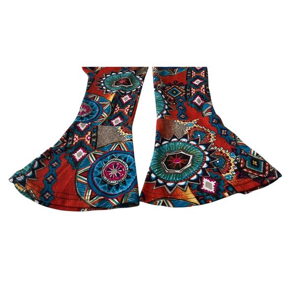 WIN WIN LONG SLV V-NECK FLARE BOTTOM TUNIC, WOMENS, L-XL, MULTICOLORS, ABSTRACT - Picture 8 of 12